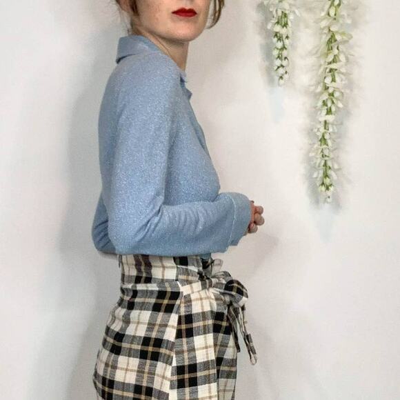 NWT ZARA long sleeve collared top keyhole cutout v-neck glitter y2k 90s 2928 - Picture 5 of 13